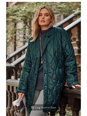 J. Jill Quilted Longline Puffer Jacket in Deep Teal